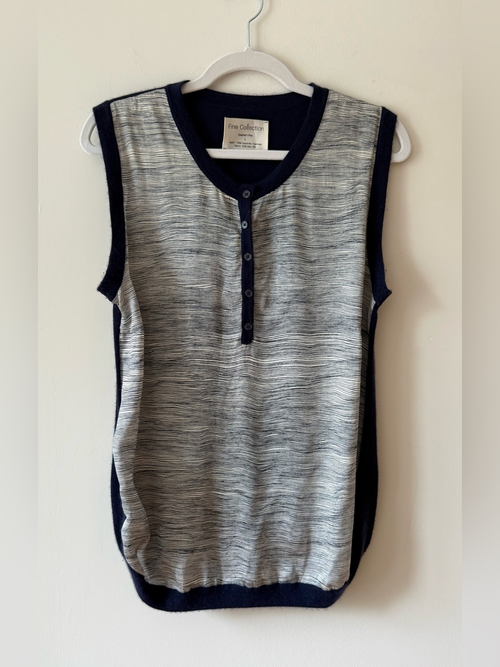 Fine Collection Paris Pima Cotton Modal Silk Trim Sleeveless Top Size L